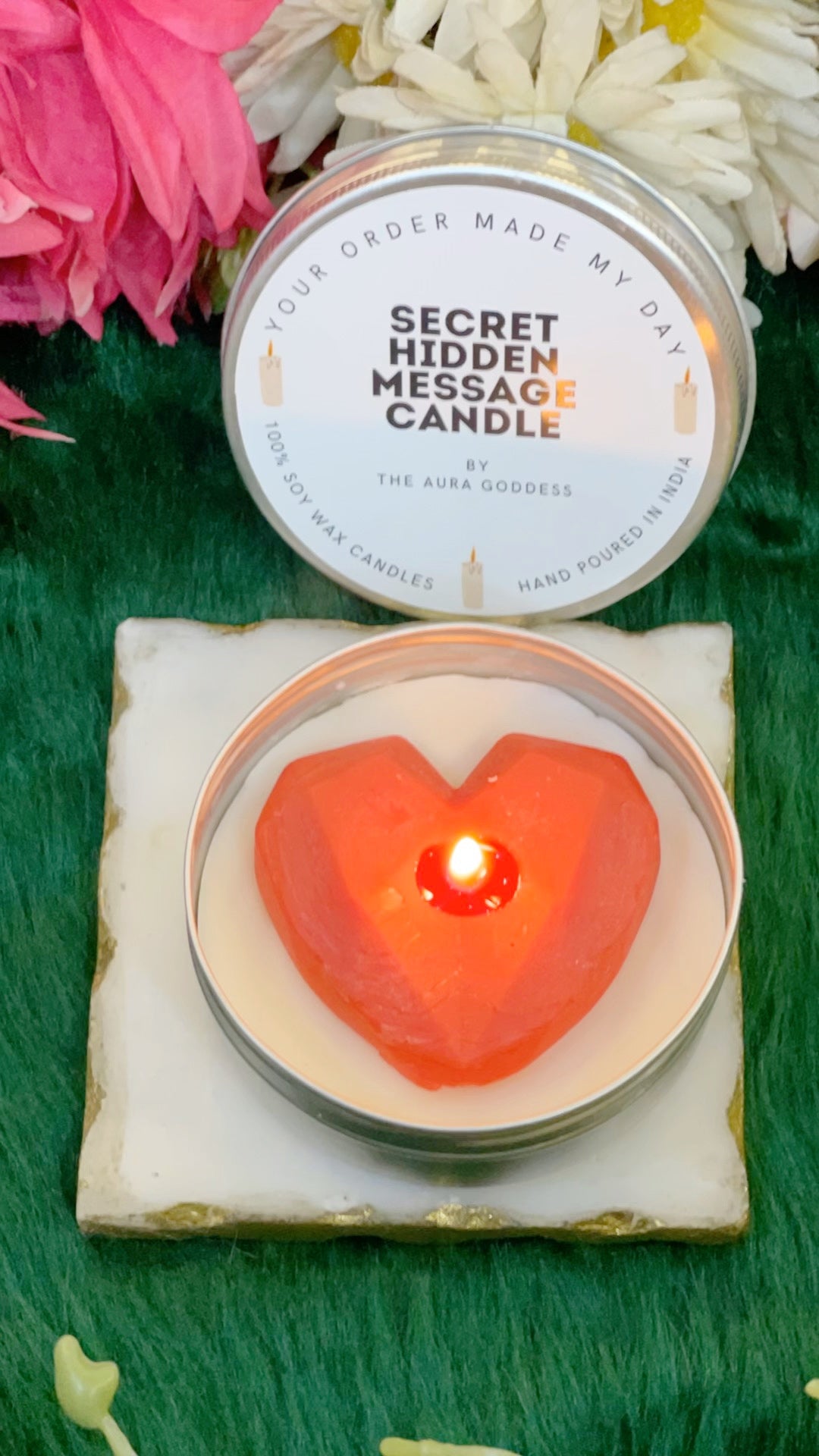 Secret hidden message candle with topping