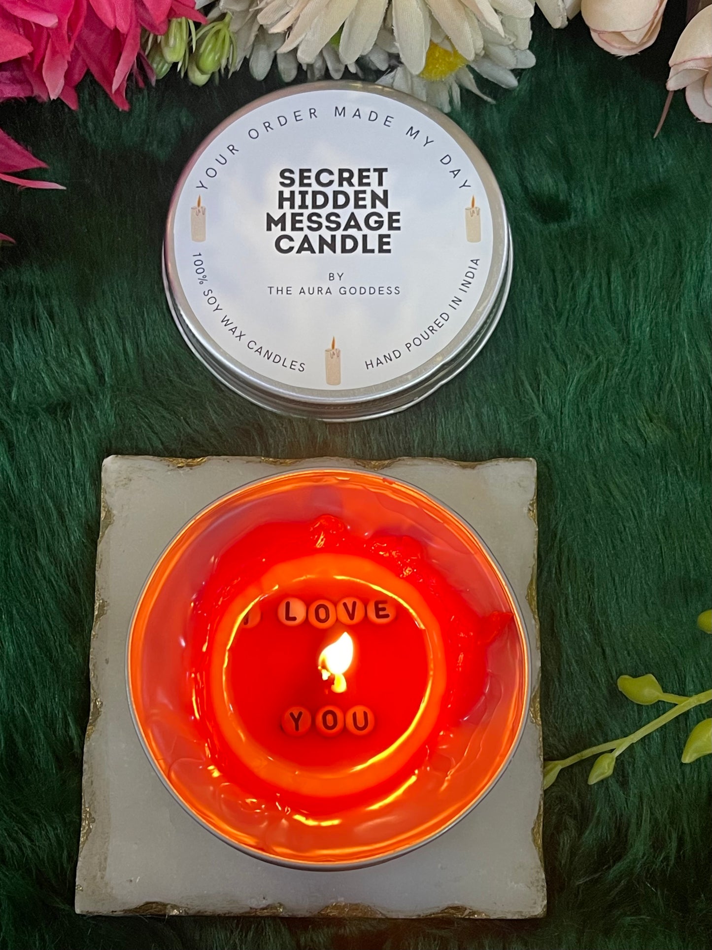 Secret hidden message candle with topping