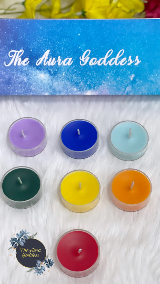 Seven chakras tea light candles ( Set of 7)