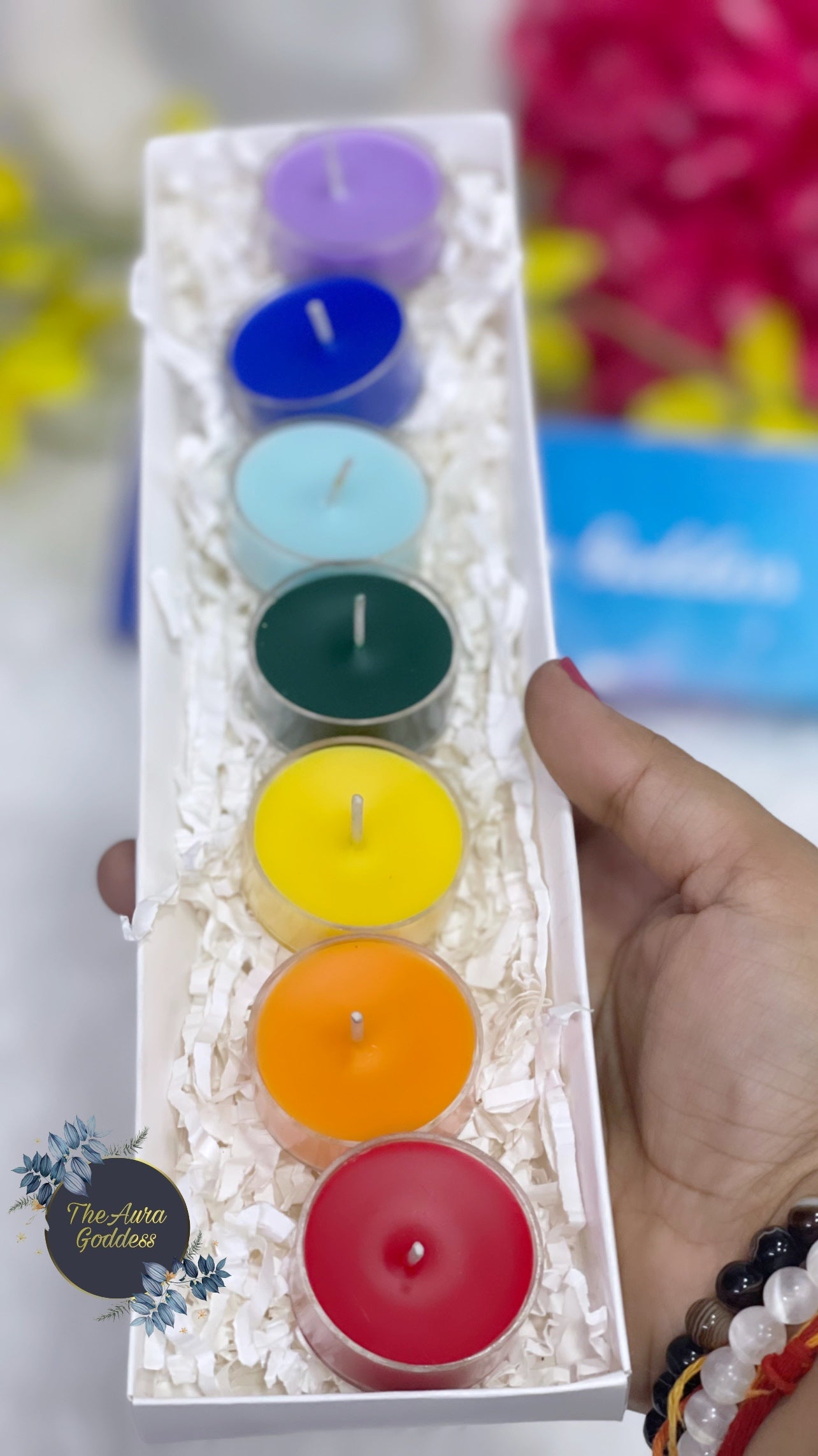 Seven chakras tea light candles ( Set of 7)