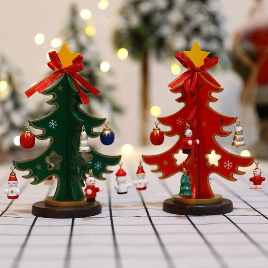 Wooden Christmas tree table top decoration
