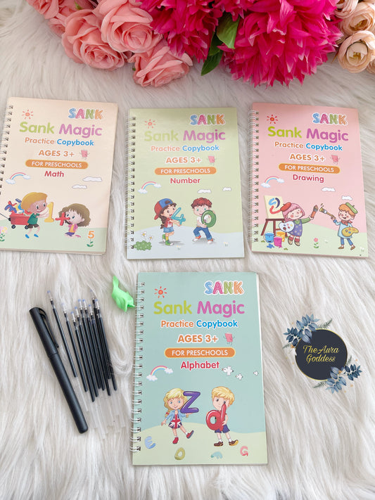 Sank book magic book set of 4 different learning books with 1 pen and 10 refills