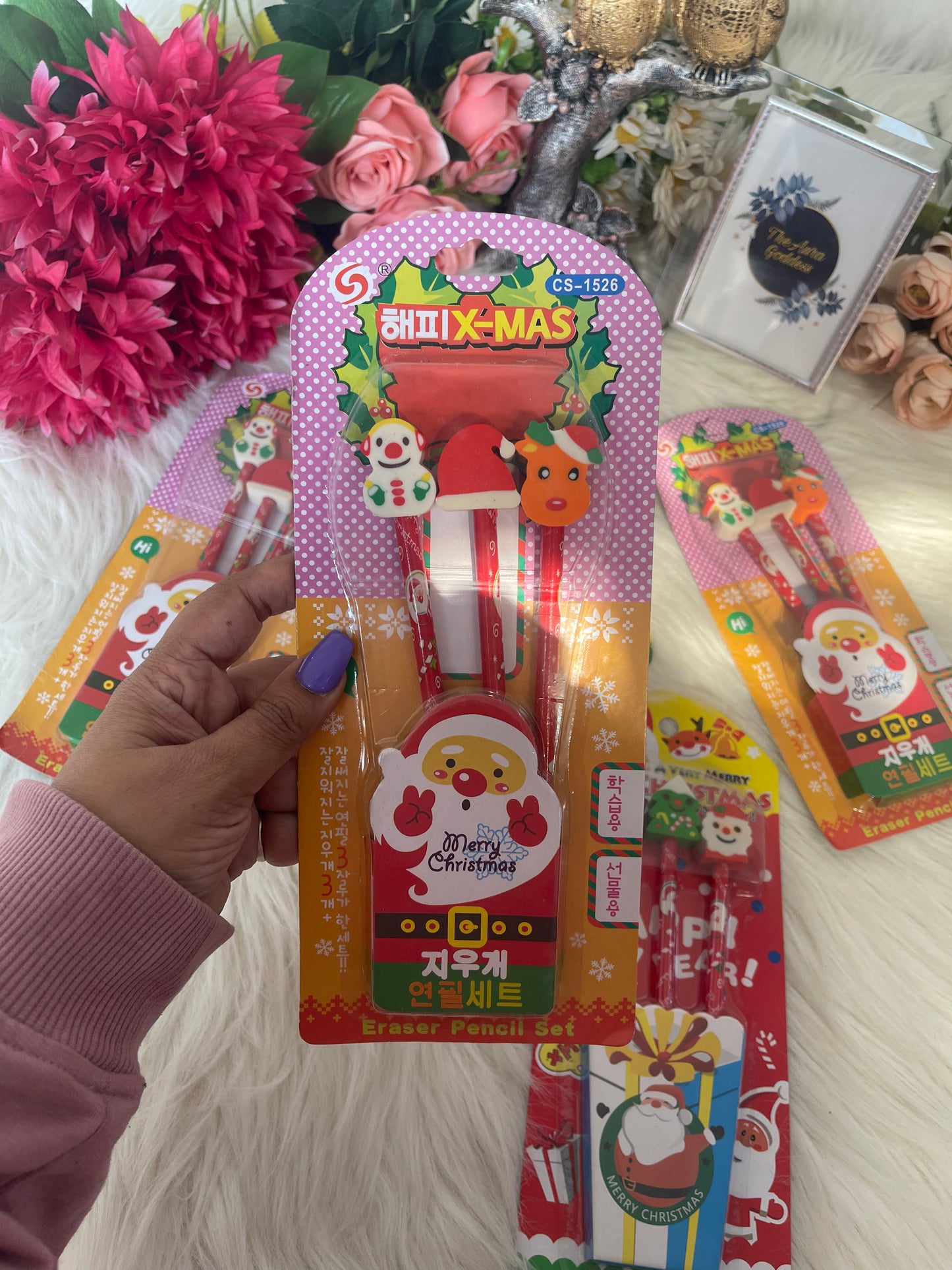 Christmas pencils erasers gift set