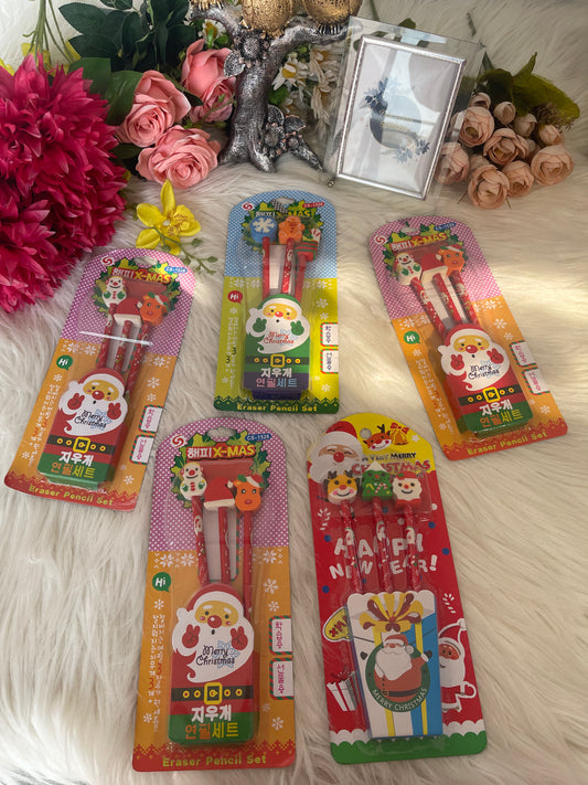 Christmas pencils erasers gift set