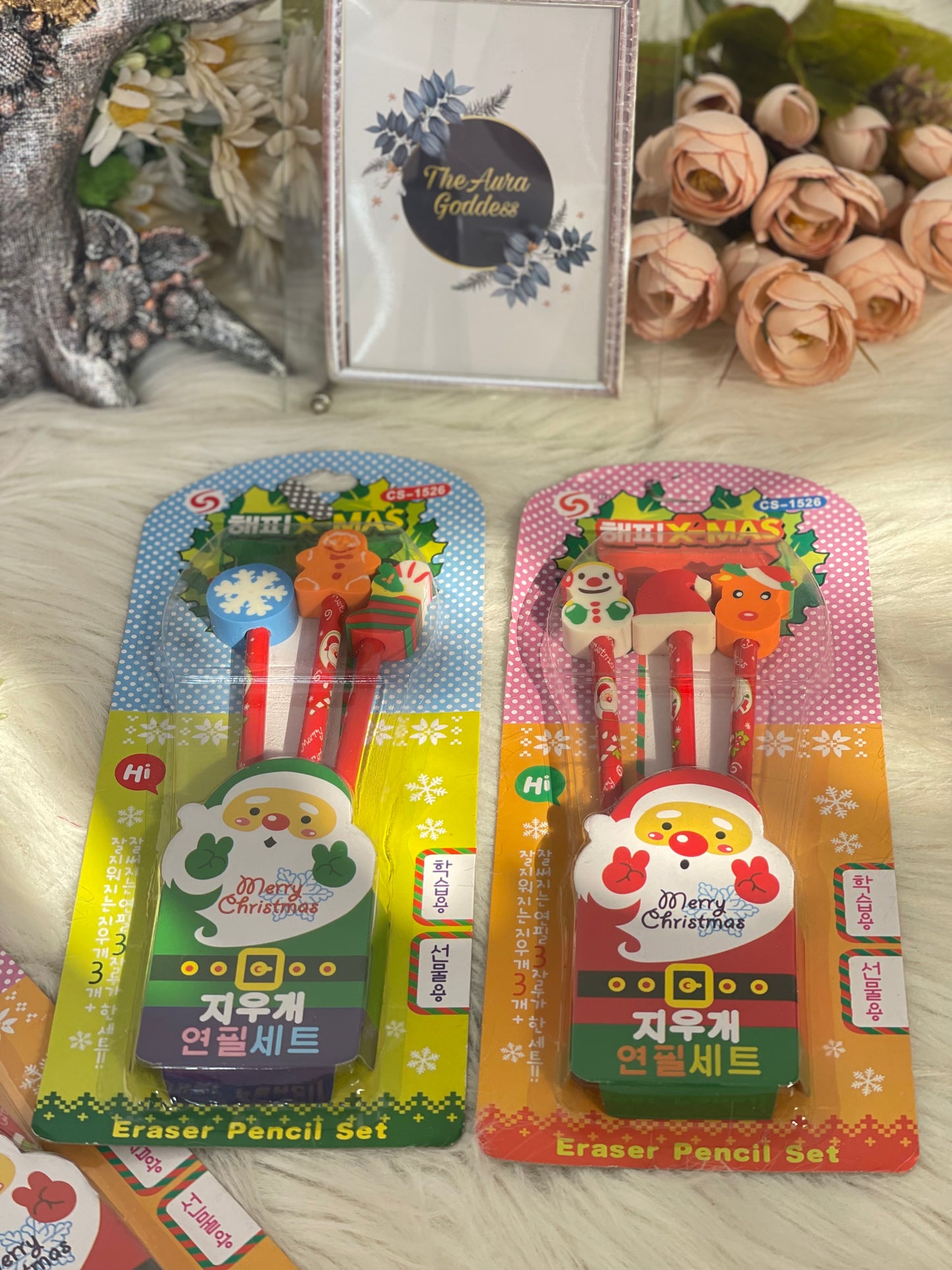Christmas pencils erasers gift set