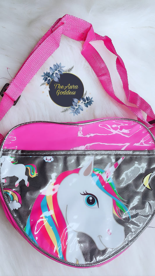 Pink heart unicorn sling bag