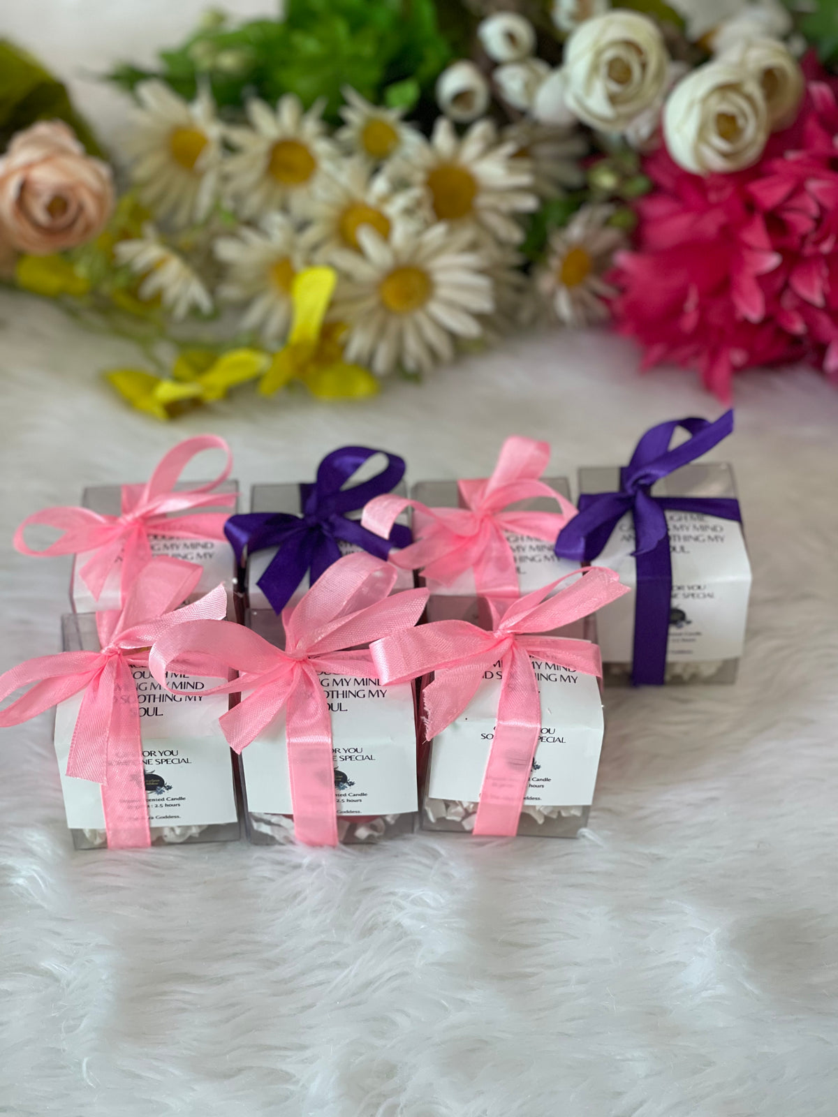 Premium Clear Box Packing with Satin Ribbon (Pink & Purple)
Perfect for Diwali Hampers & Luxury Gifting
1 x Mini Glass Jar Candle 50gm | 100% Soy Wax | Cotton Wick