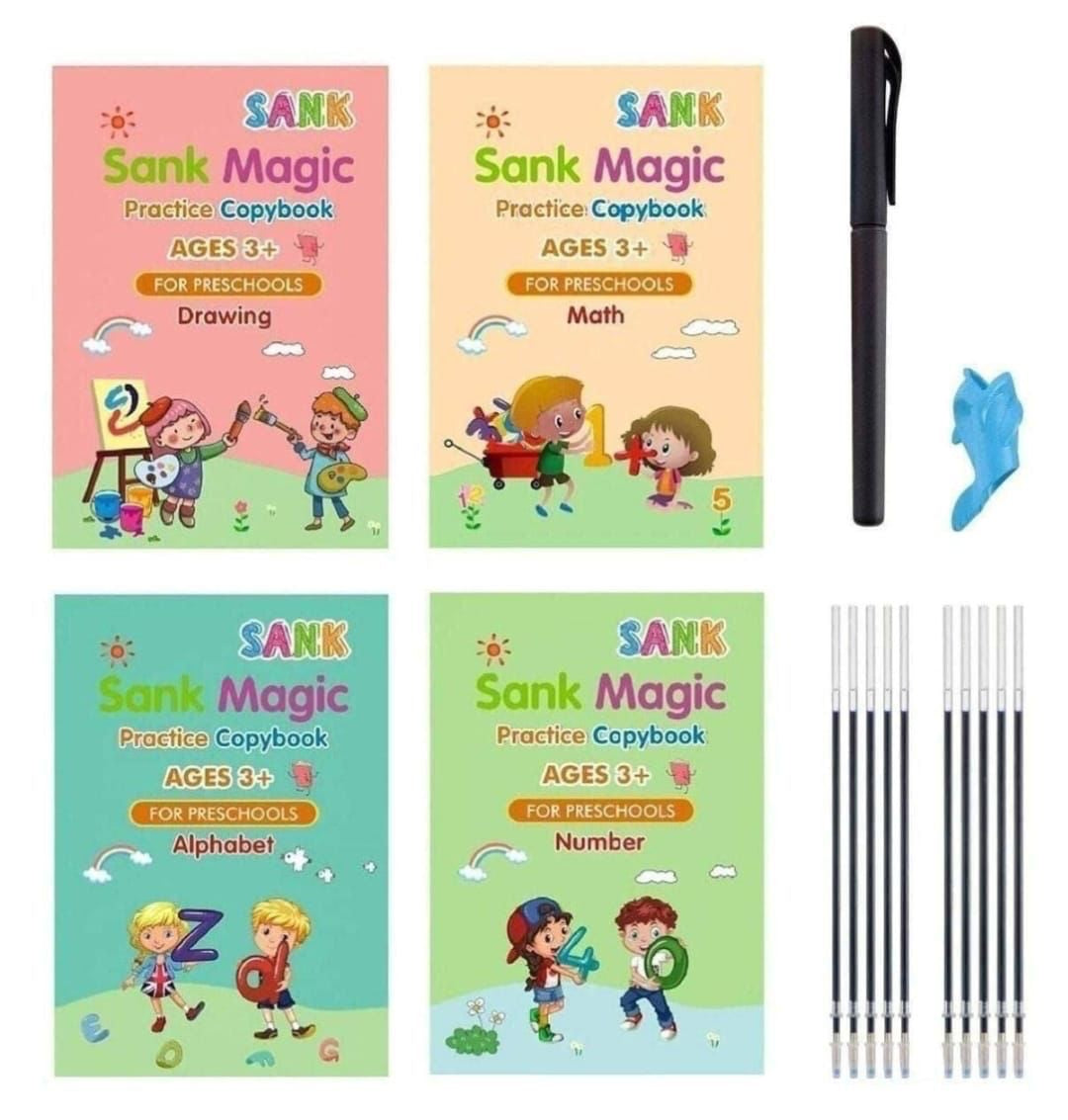 Sank book magic book set of 4 different learning books with 1 pen and 10 refills