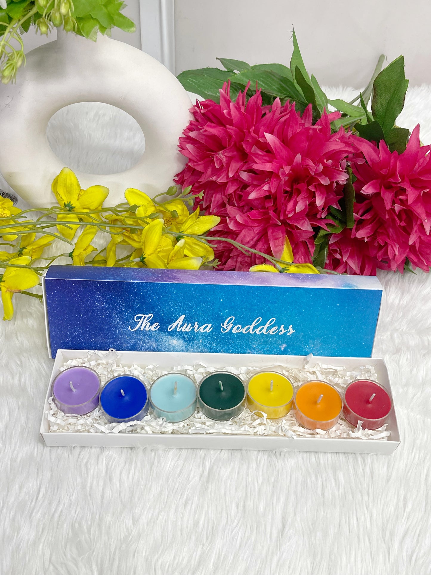 Seven chakras tea light candles ( Set of 7)