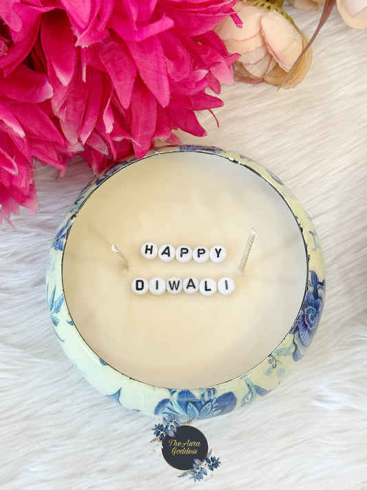 Round Mini Urli Candle 3.5 inch with Secret Hidden Diwali Message - 295g Soy Wax 72 Hrs Burn by The Aura Goddess