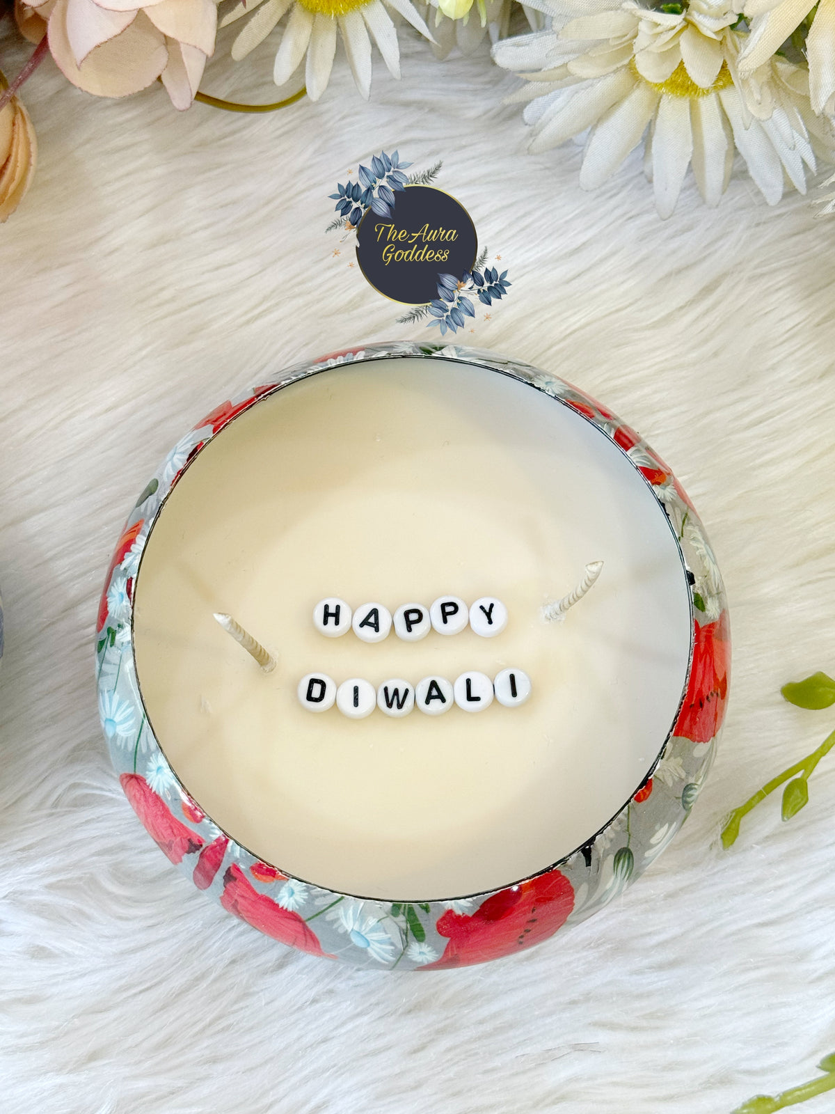 Burning Round Mini Urli Candle Revealing Hidden Diwali Message Inside