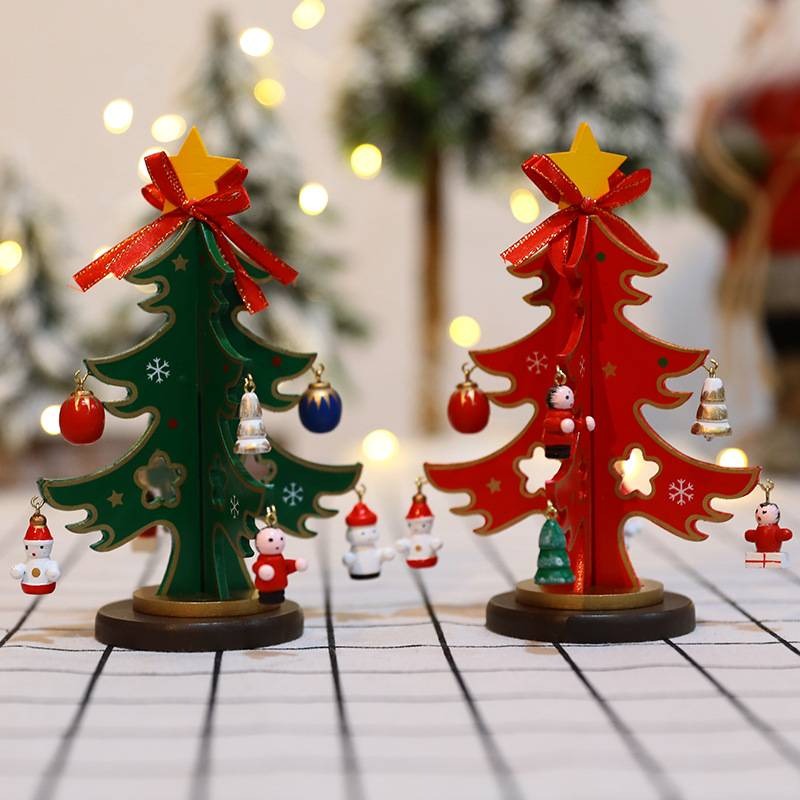 Wooden Christmas tree table top decoration