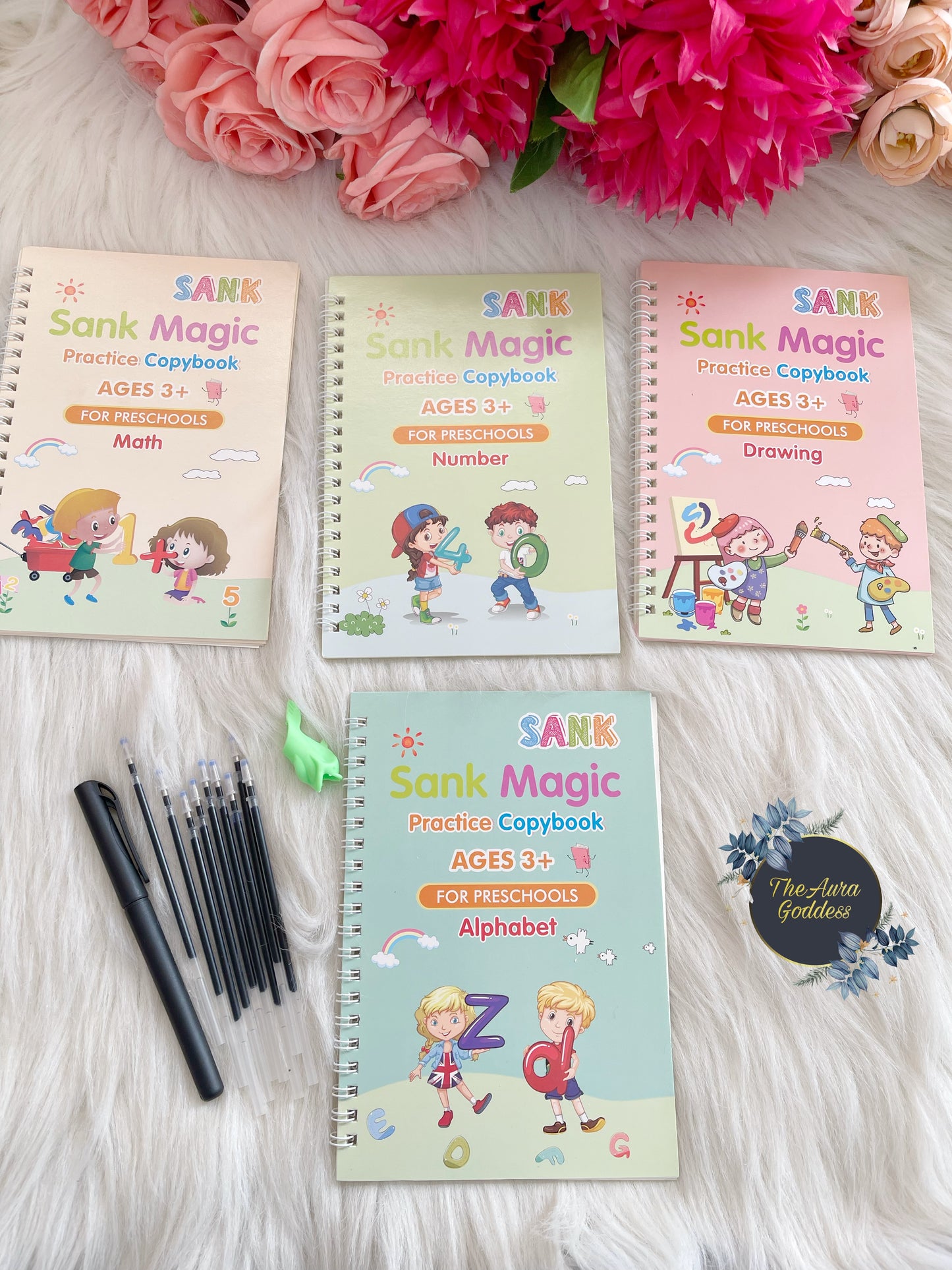 Sank book magic book set of 4 different learning books with 1 pen and 10 refills