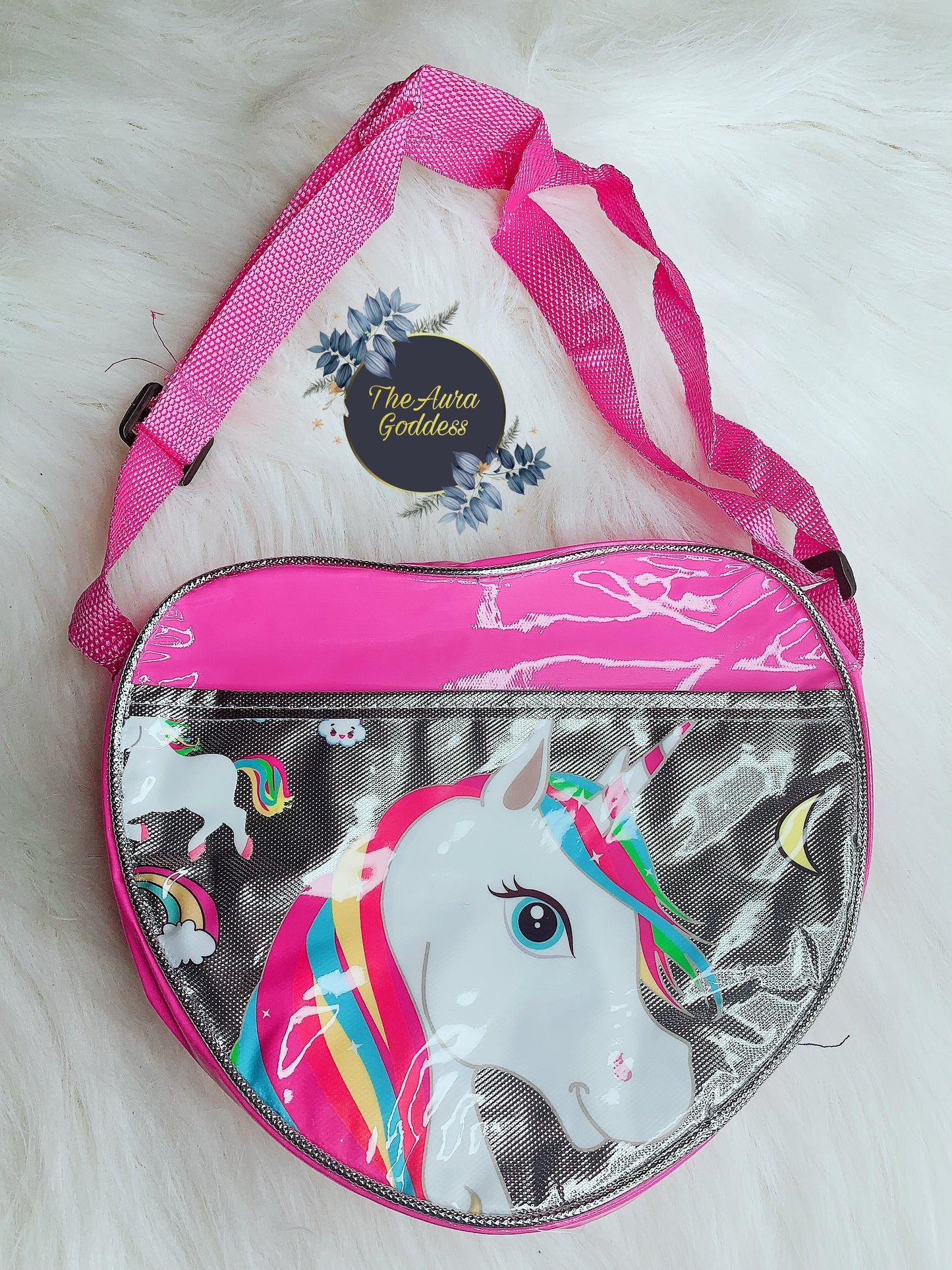 Pink heart unicorn sling bag