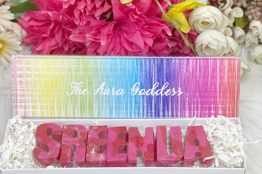 Personalized pink red theme name crayons for girls handmade non toxic custom name gift by The Aura Goddess